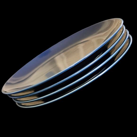 Set of 4 Vintage Blue Ceramic Plates 7.5" Glossy Finish Modern Minimalist - Picture 3 of 5